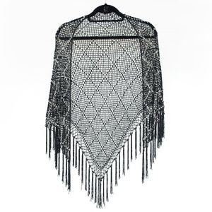 DANIELE MEUCCI Black Crochet Knit Beaded Shawl